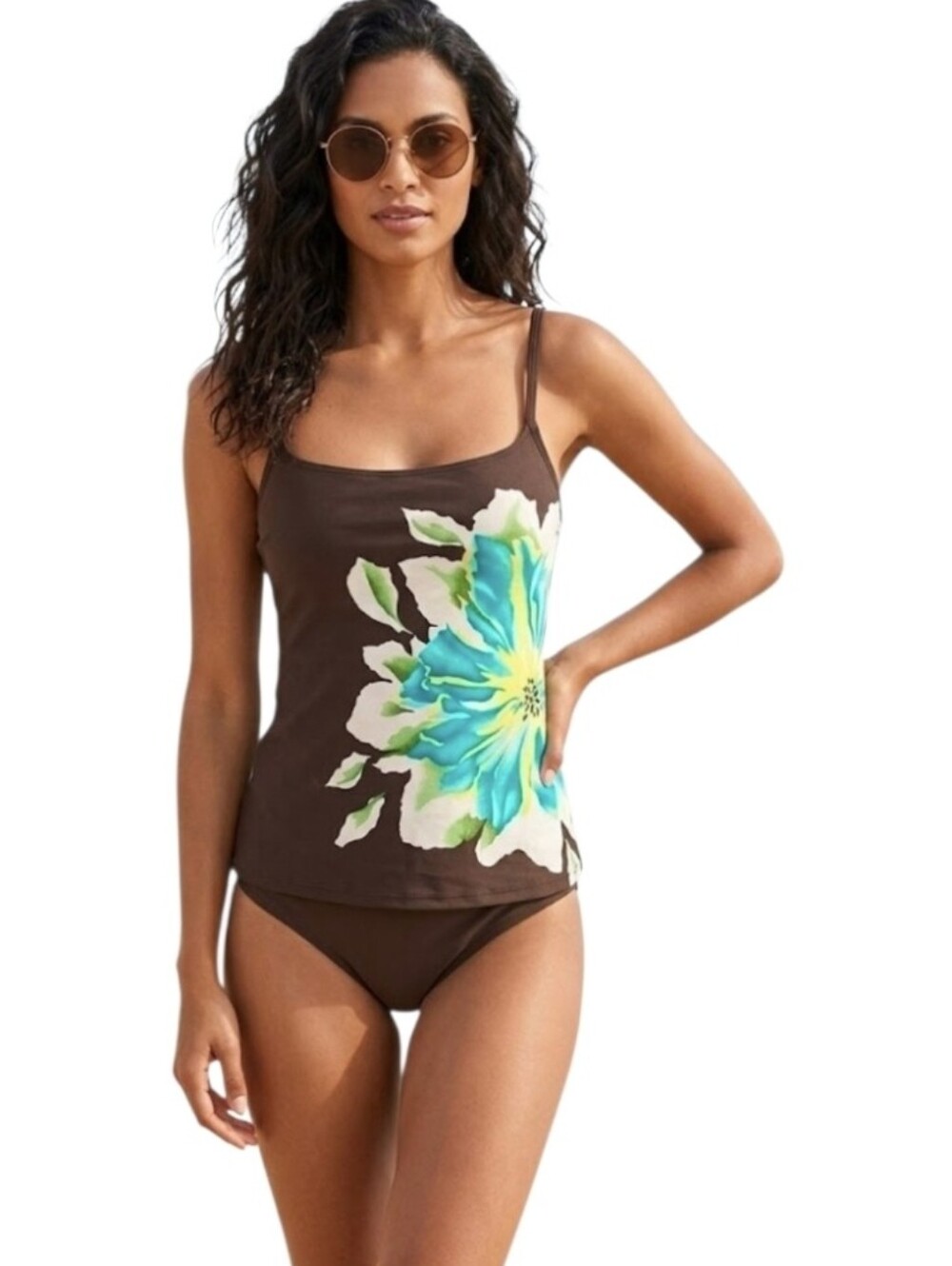 Christina Brown Floral Tankini Swim Suit
